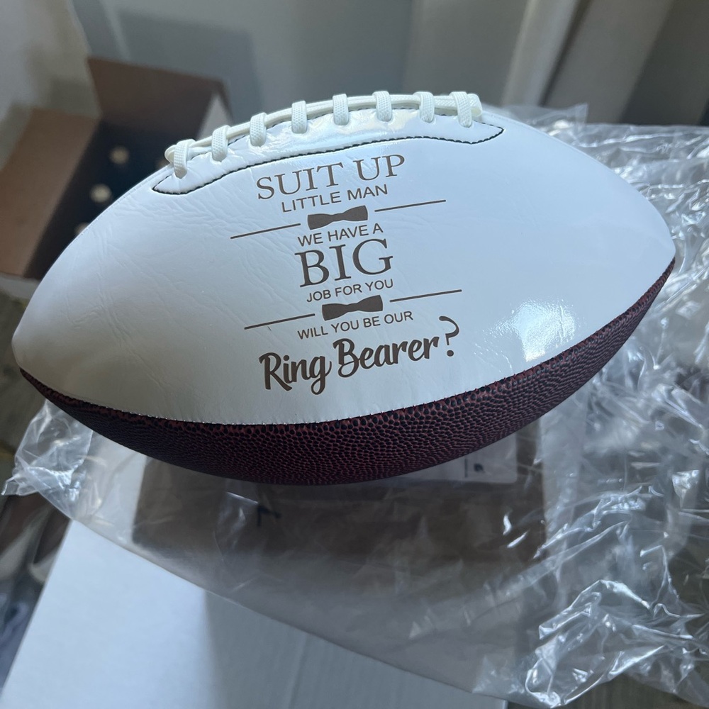 White and Brown Ring Bearer Football Gift